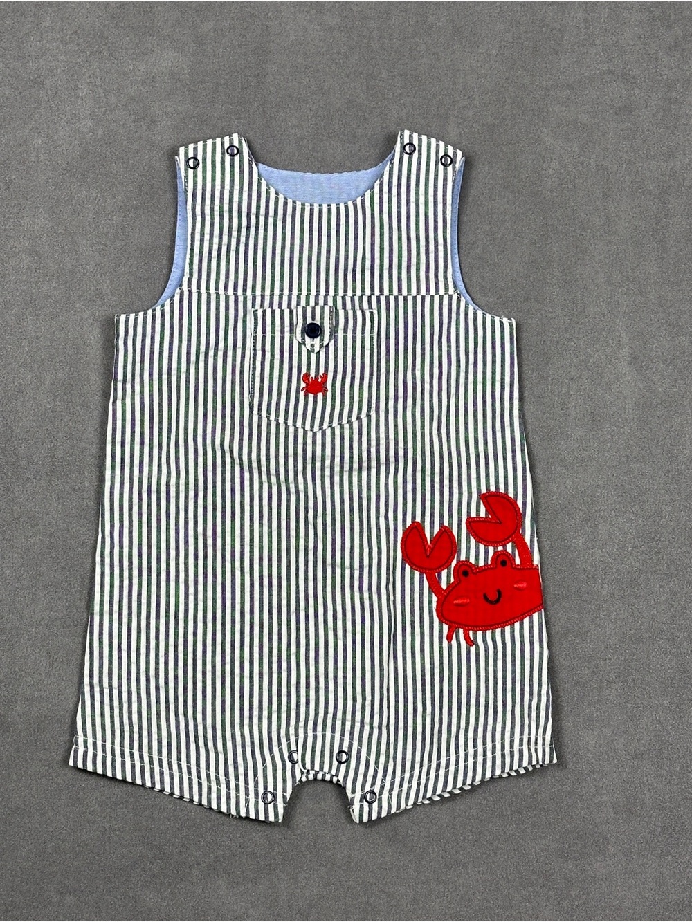 Little Me Baby Boy Crab Seersucker Sunsuit Romper Blue Stripe 9M